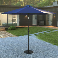 Flash Furniture GM-402003-UB19B-NVY-GG Sunny Navy 9 FT Round Umbrella with Crank and Tilt Function and Standing Umbrella Base